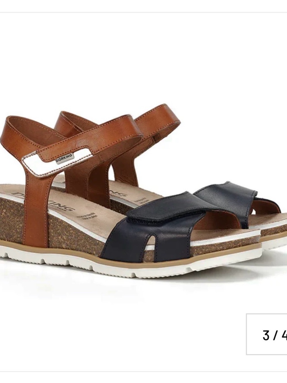 Dorking Two-Tone Leather Wedge Sandal - Navy and Brown